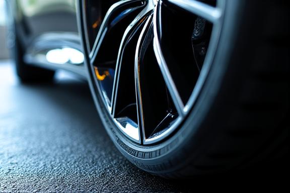 Close up of a sparkling clean tire with high gloss finish
